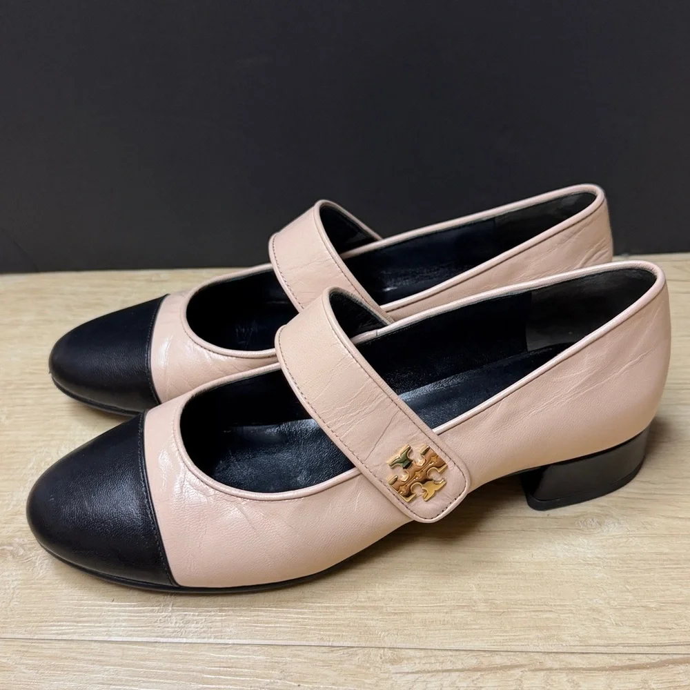 Tory Burch 'Cap-Toe' Tan Mary Jane Heeled Ballet Pump